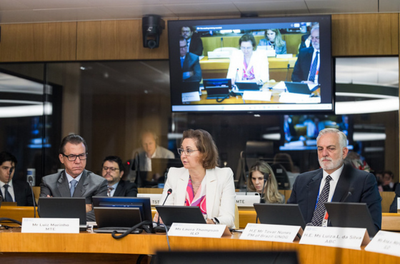 Sr. Luiz Marinho, MTE; Sra. Laura Thompson, OIT; e S.E. Sr. Tovar da Silva Nunes, Representante Permanente do Brasil junto ao Escritório das Nações Unidas em Genebra (UNOG). XII Reunião de Revisão BrasilOIT.png