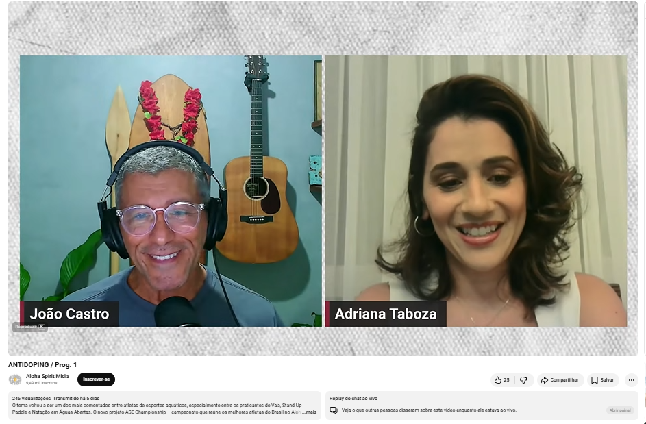 Presidente da ABCD participa de live sobre antidopagem voltados a atletas da Canoa Havaiana