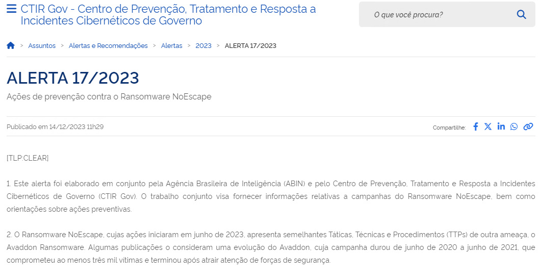 Alerta produzido por Cepesc e GSI