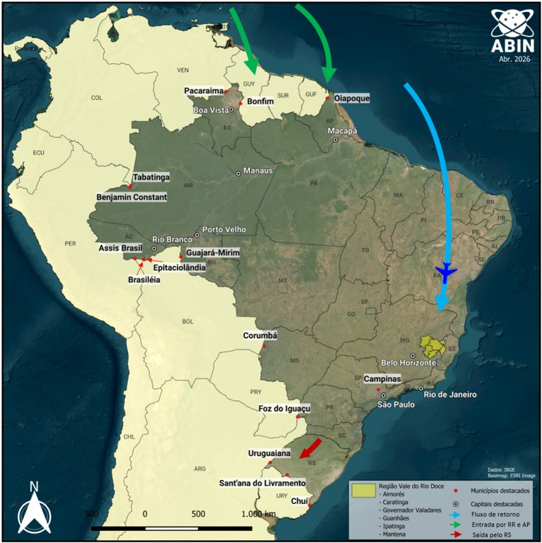 Principais pontos de interesse para o contrabando de migrantes no Brasil em 2025