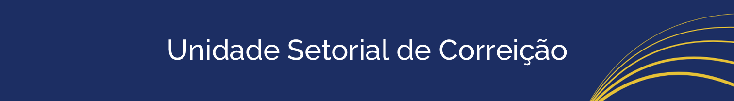 Bandeira na cor azul e com detalhes em dourado, com a inscrição "Unidade Setorial de Correição"