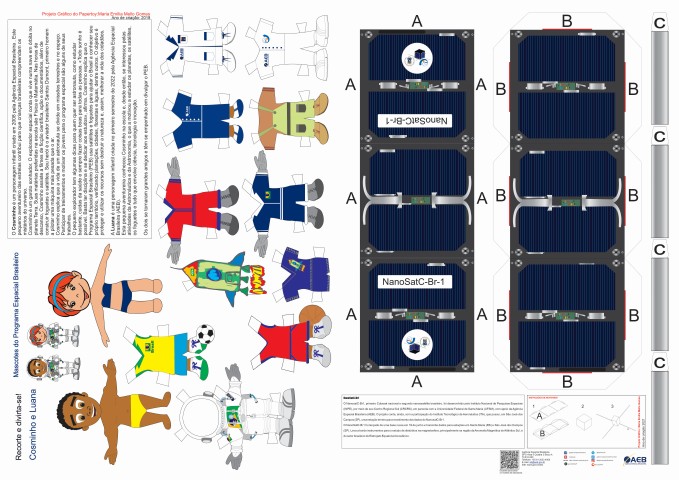 NanossatC BR 1 e Mascotes Cosminho e Luana para vestir