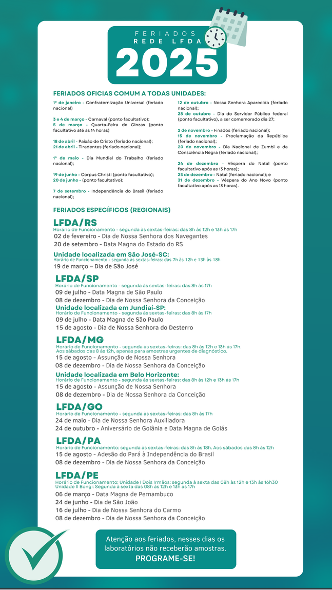 4 Feriados e horário de funcionamento da Rede LFDA