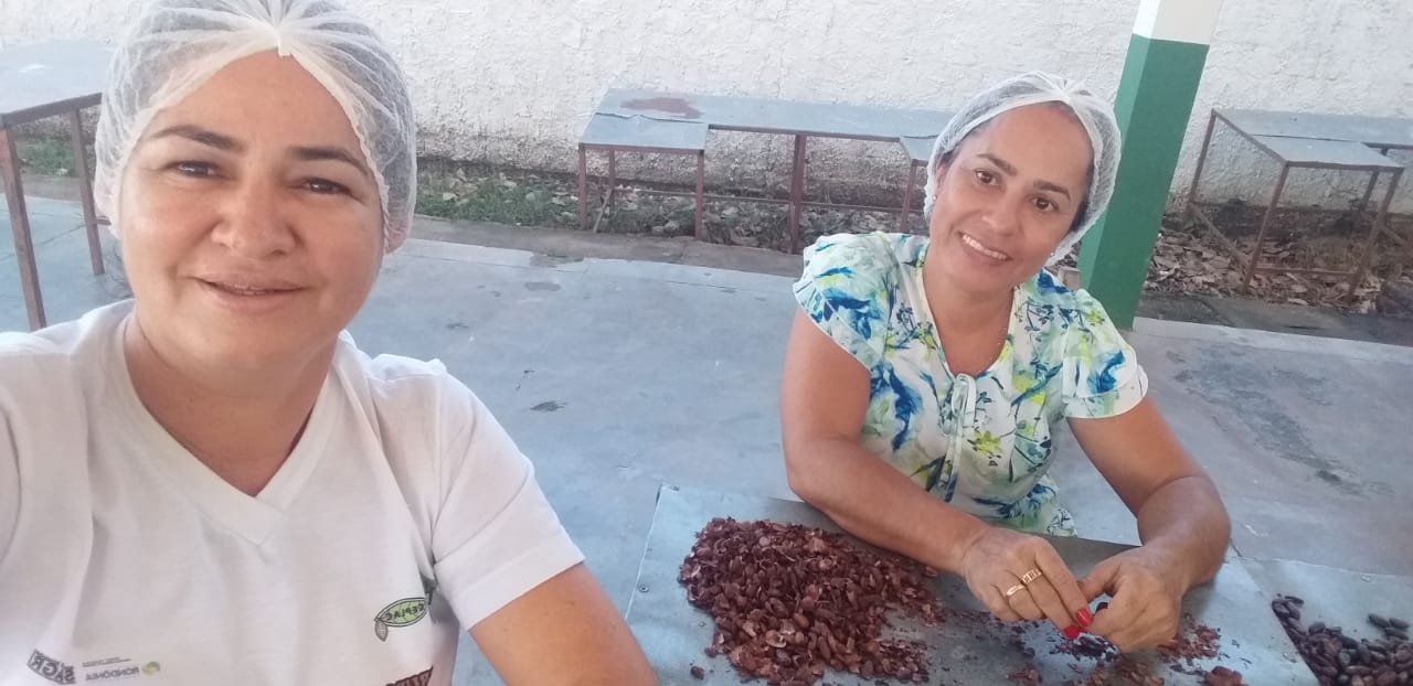 Mulheres separam sementes em Rondônia