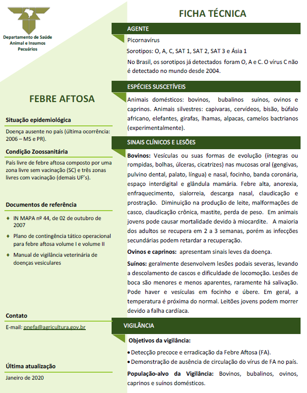 Ficha Técnica da Febre Aftosa   