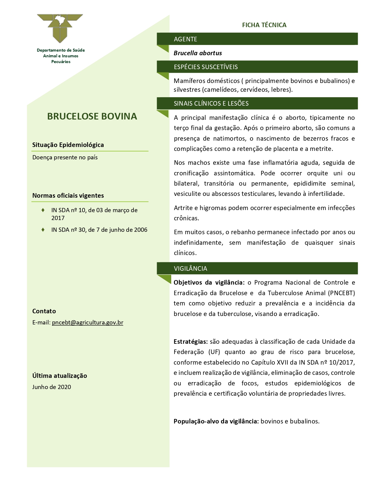Ficha técnica de brucelose