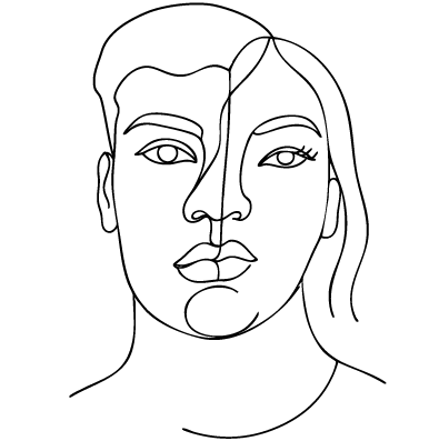 O rosto da diversidade é uma imagem construída com traços contínuos, onde é possível visualizar o rosto de uma mulher, homem, traços de raças diferentes e gênero