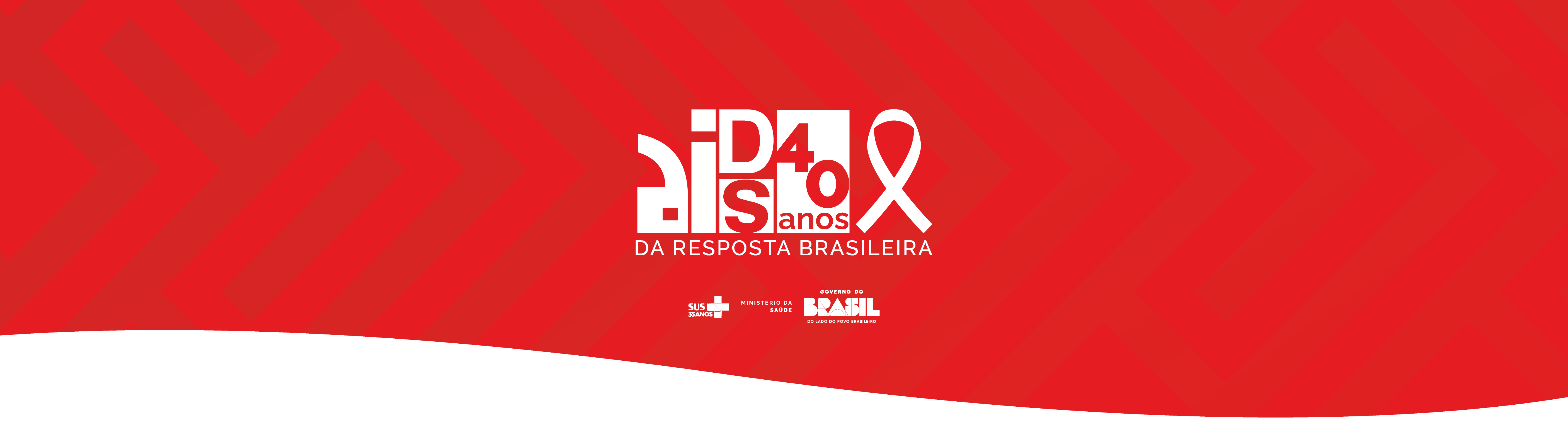 Logo da exposição com padrões de linhas ao fundo vermelho