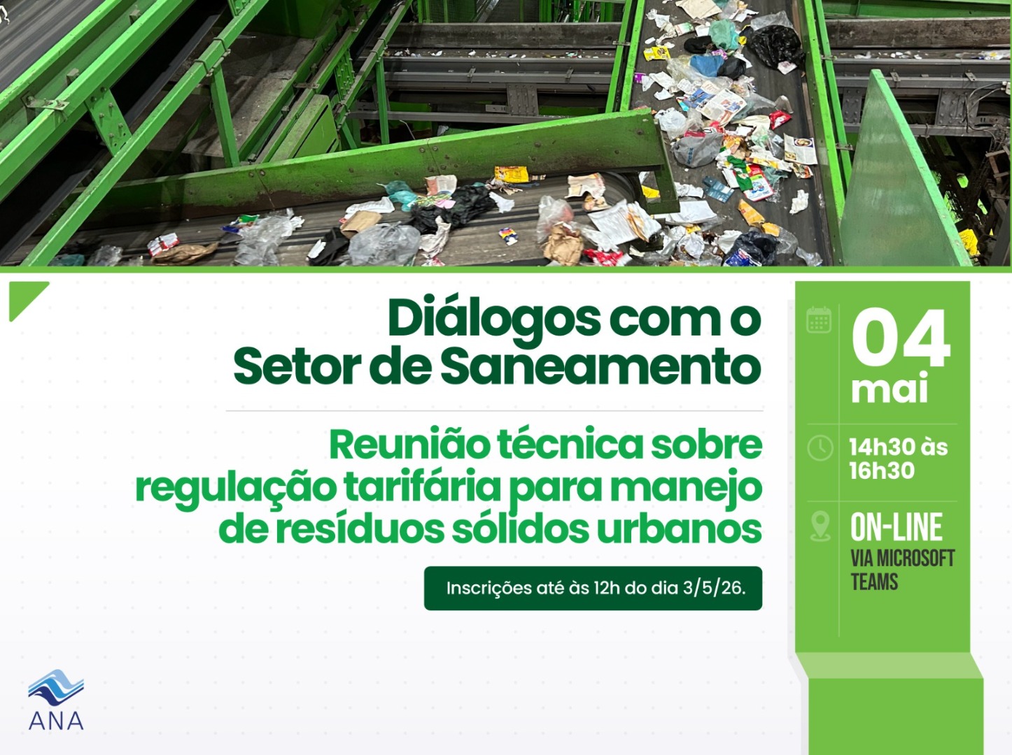 Terminam neste domingo (3) as inscrições para reunião técnica sobre regulação tarifária para serviços de manejo de resíduos sólidos urbanos