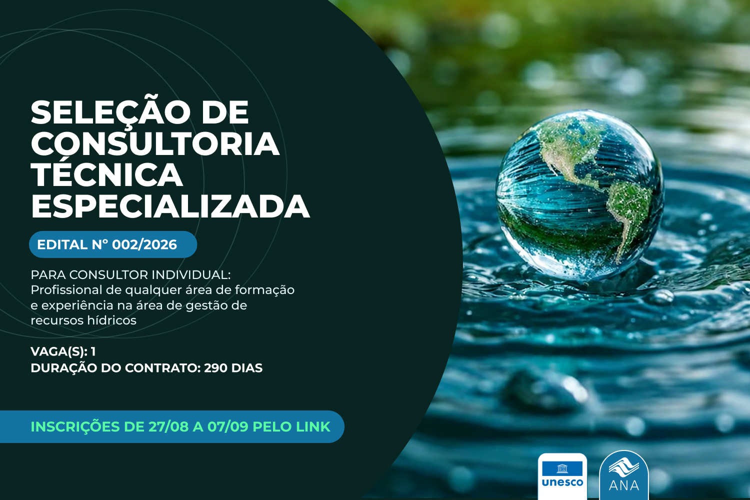Edital da UNESCO seleciona consultor para atuação em gestão de recursos hídricos