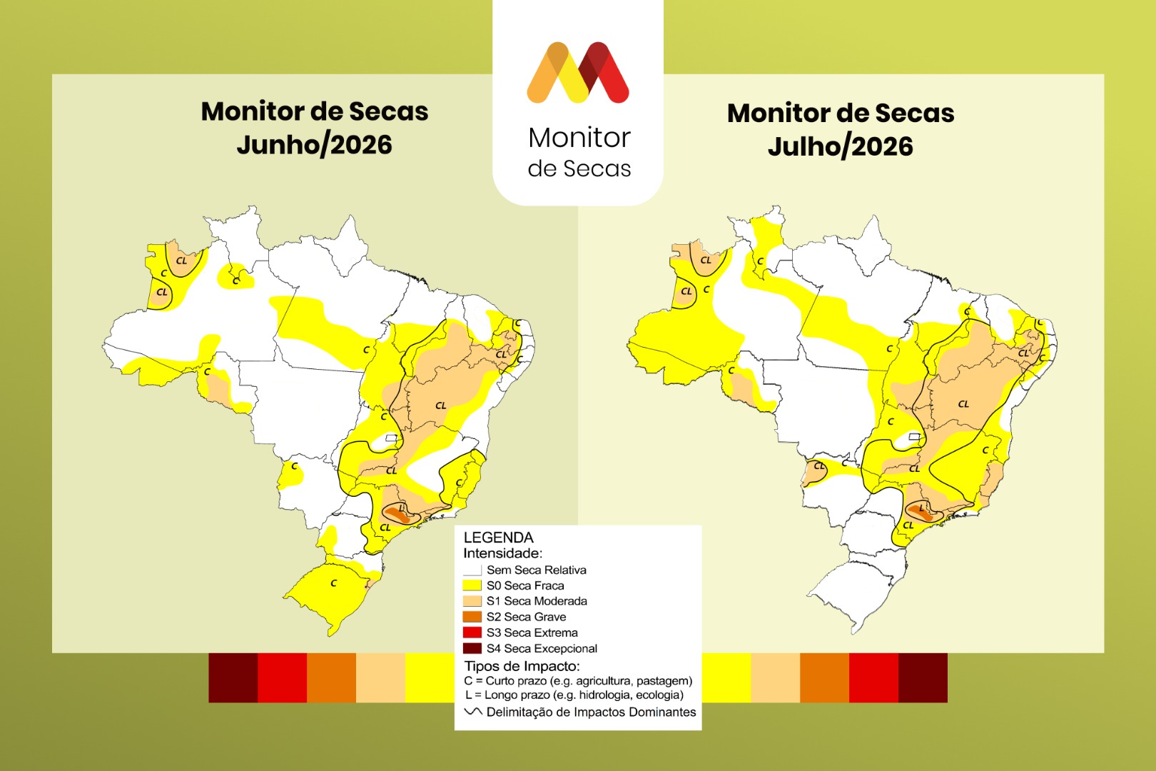 Seca se intensifica no Centro-Oeste, Nordeste, Norte e Sudeste. Fenômeno se abranda no Sul segundo atualização do Monitor de Secas