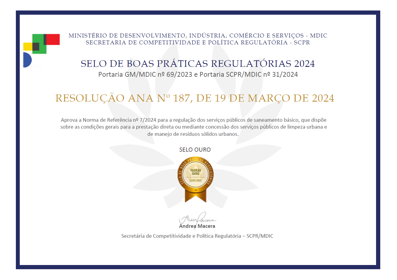 SELO RESOLUÇÃO ANA N° 187/2024