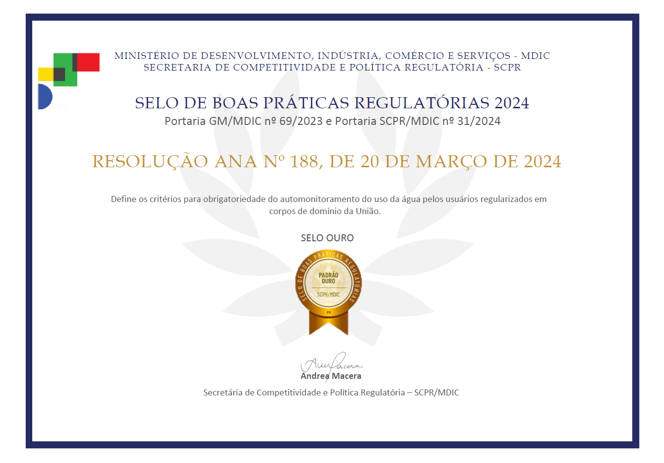 SELO RESOLUÇÃO ANA N° 188/2024