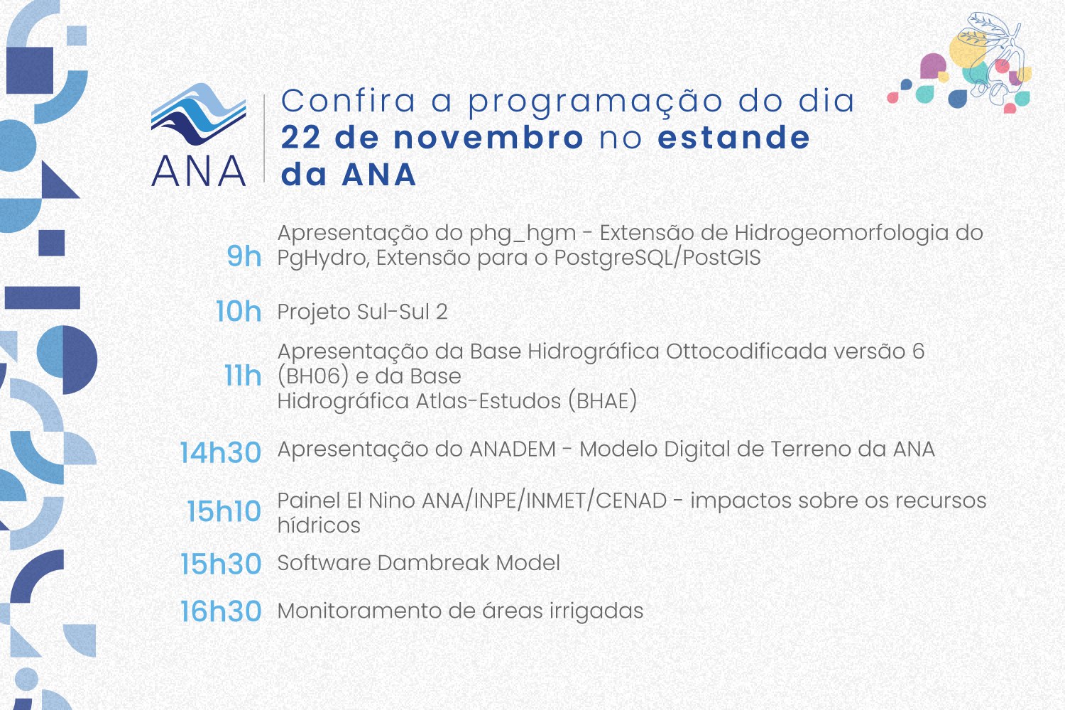 Programação do estande de 22/11