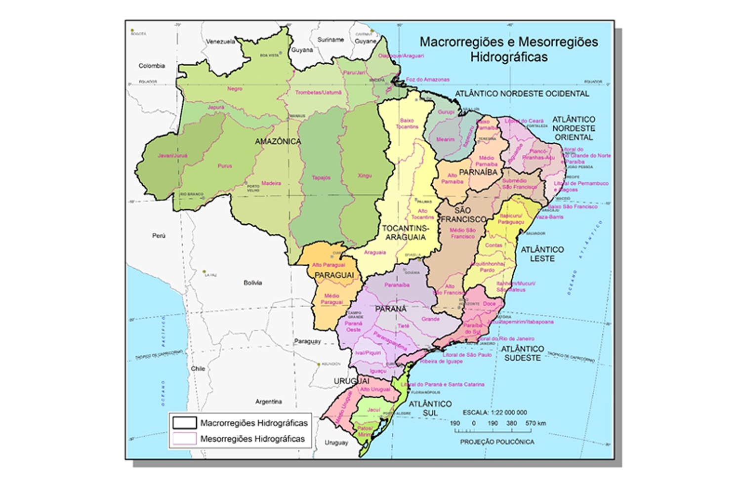 Macrorregiões e Mesorregiões Hidrográficas – 1º e 2º níveis da DHN250
