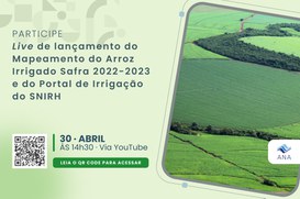 ANA e INPE lançam boletim sobre mapeamento do arroz irrigado e portal que reúne informações sobre irrigação no Brasil em 30 de abril
