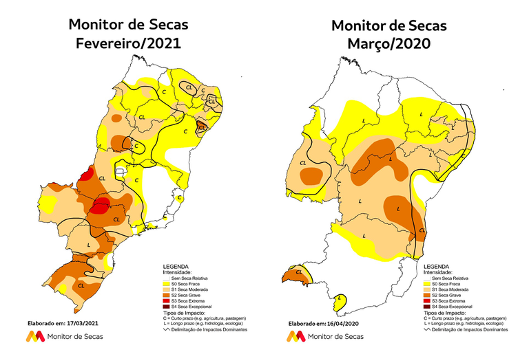 Situação da seca em fevereiro e março