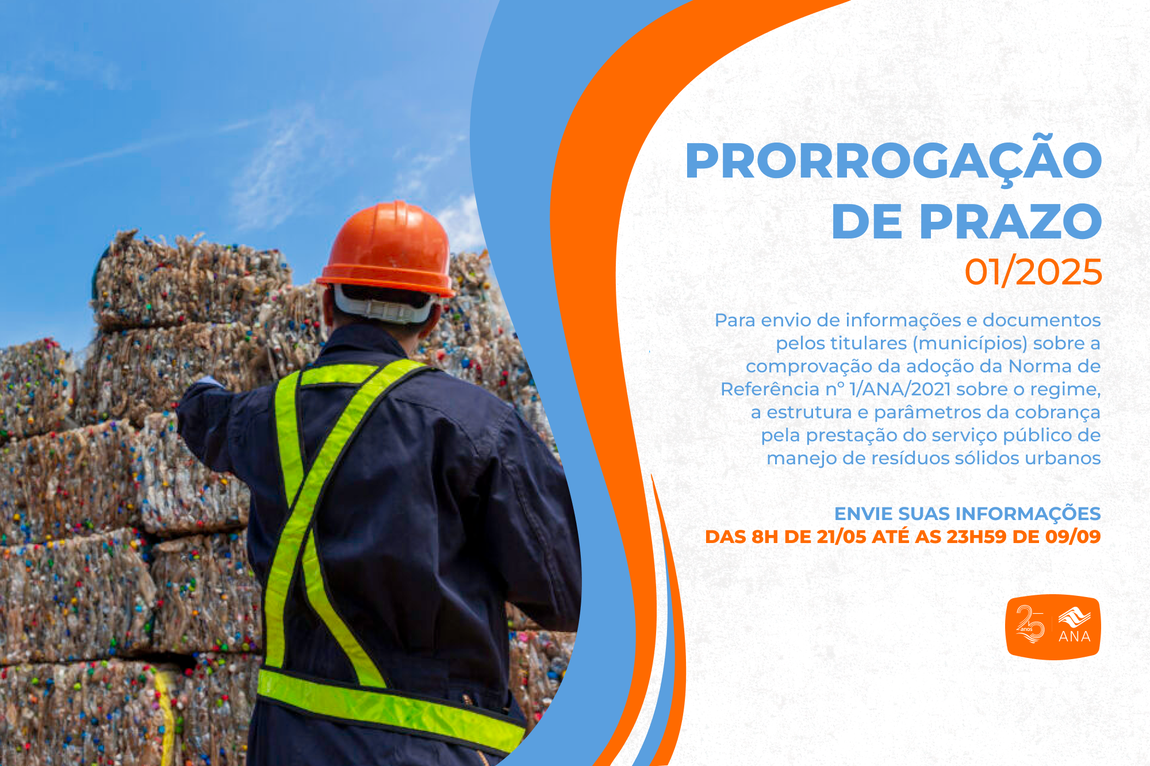 Municípios recebem prazo extra até 9 de setembro para comprovarem adoção da NR da ANA sobre cobrança por serviços de manejo de resíduos sólidos