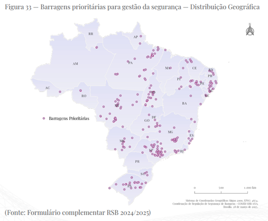Barragens prioritárias para gestão da segurança - Distribuição geográfica