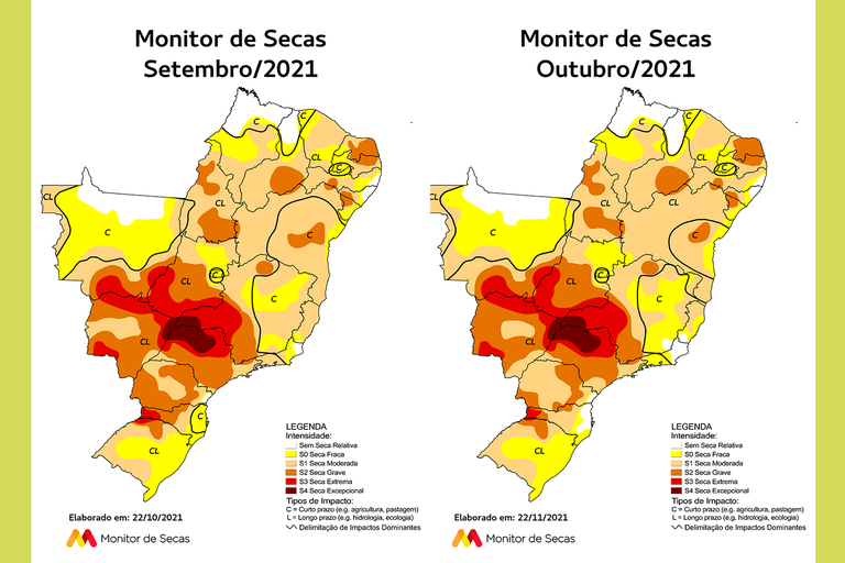 Mapas do Monitor de Secas de setembro e outubro de 2021