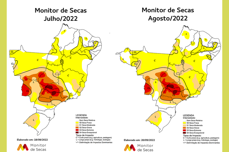 Mapas do Monitor de Secas de julho e agosto de 2022