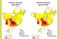 Seca fica mais branda nas regiões Sul e Centro-Oeste em agosto. Fenômeno fica mais severo no Sudeste, Nordeste e Tocantins