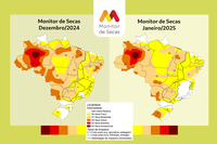 Seca fica mais branda no Centro-Oeste, Nordeste, Norte e Sudeste. Fenômeno se intensifica no Sul segundo atualização do Monitor de Secas