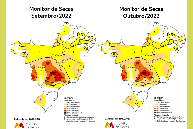 Mapas do Monitor de Secas de setembro e outubro de 2022