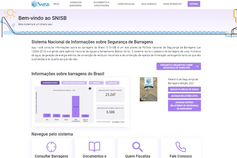 Página inicial do novo SNISB