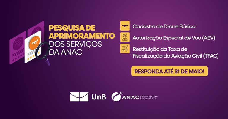 Responda até 31 de maio a pesquisa de aprimoramento dos serviços da ANAC