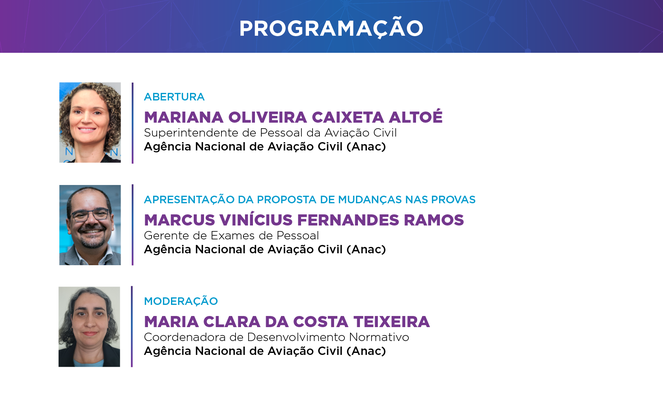 Programação do webinário Mudanças nas provas teórica e prática de PLA.