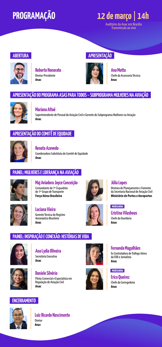 Programação do evento em celebração ao Dia Internacional da Mulher