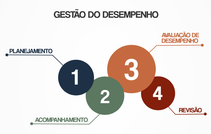 Gráfico sobre as etapas de Gestão do Desempenho: planejamento, acompanhamento, avaliação de desempen