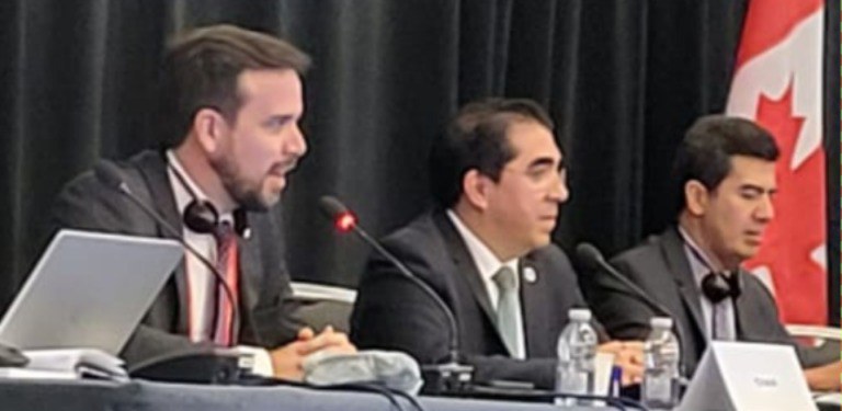 O presidente da Anatel, Carlos Baigorri, fala na 42ª Reunião Ordinária do Comitê Consultivo Permanente II (CCP.II) – Radiocomunicações, da Comissão Interamericana de Telecomunicações (Citel) nessa segunda-feira (28/8/2023) na cidade de Ottawa, capital do Canadá