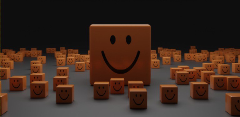 Imagem ilustrativa com diversos bonecos em forma de caixa, um maior ao centro e outros menores, todos eles sorrindo.