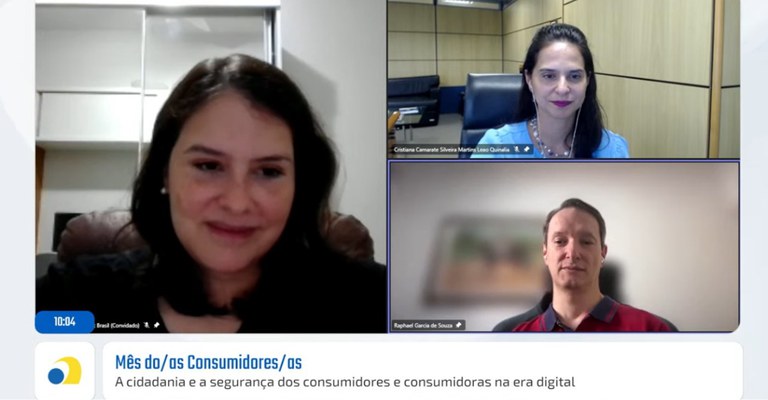 Imagem da transmissão da live “A cidadania e a segurança dos consumidores e consumidoras na era digital”, primeiro evento do Mês das Consumidoras e Consumidores 2024 da Anatel