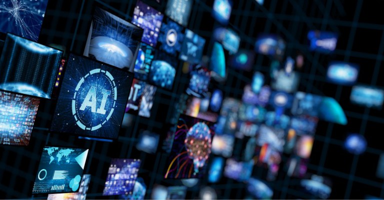 Foto de stock de Meios de comunicação conceito vídeo wall com telas pequenas