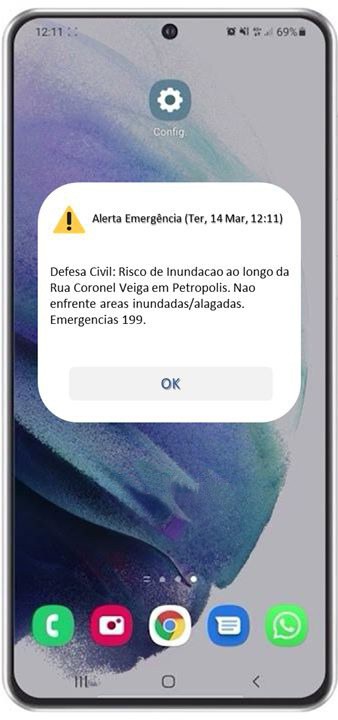 Imagem ilustrativa do sistema de alertas de emergências cell broadcast na tela do celular do usuário
