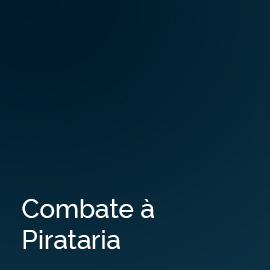 Fundo azul e texto em branco: Combate à Pirataria