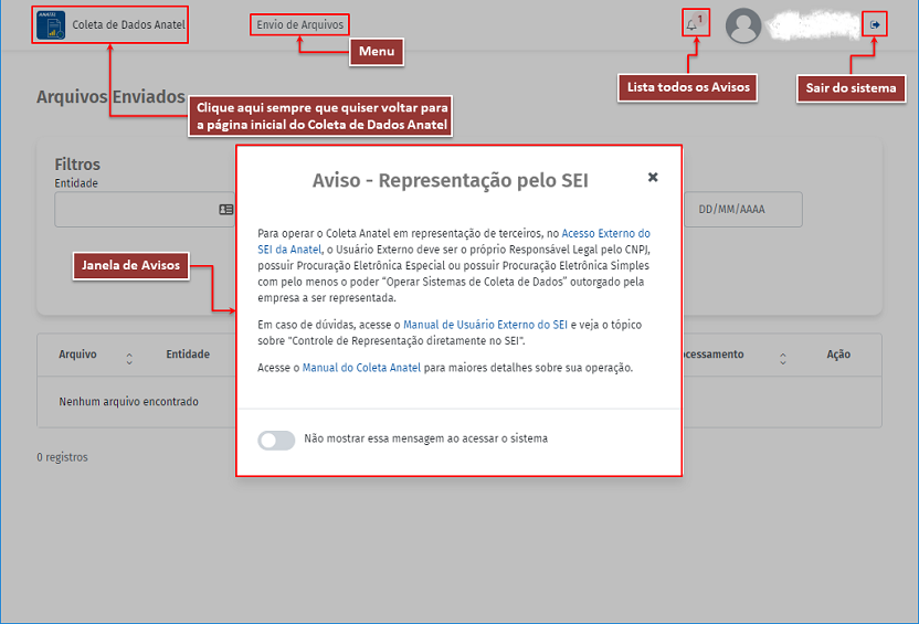Tela Inicial do Coleta de Dados Anatel