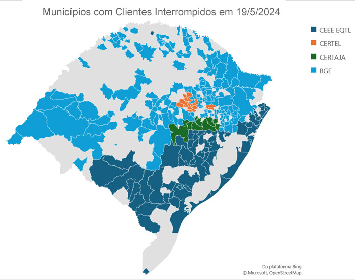 Mapa Municípios RS 19 de maio de 2024