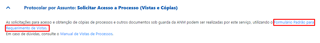 Acessando o serviço, faça o download e preencha o Formulário Padrão para Requerimento de Vistas
