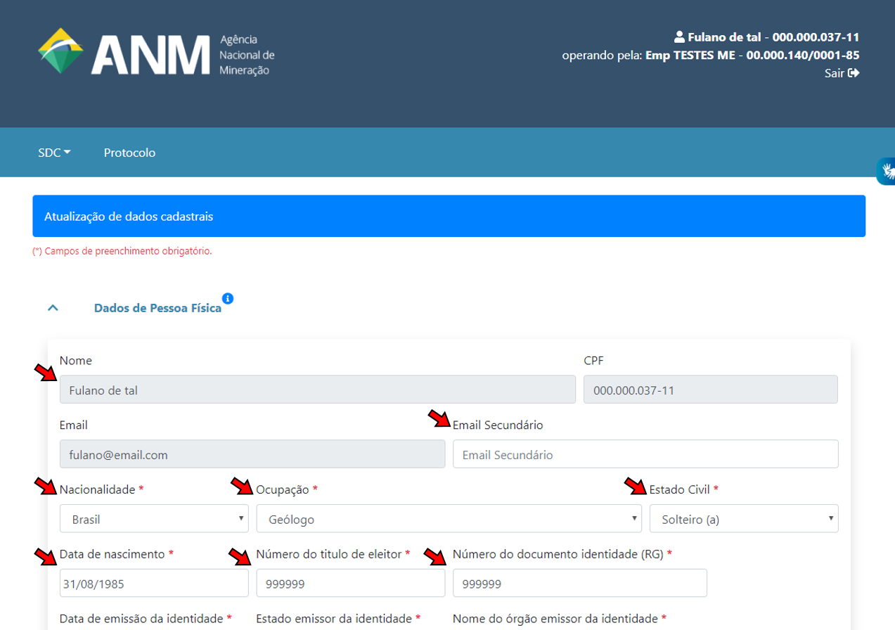 Dados de Pessoa Jurídica: