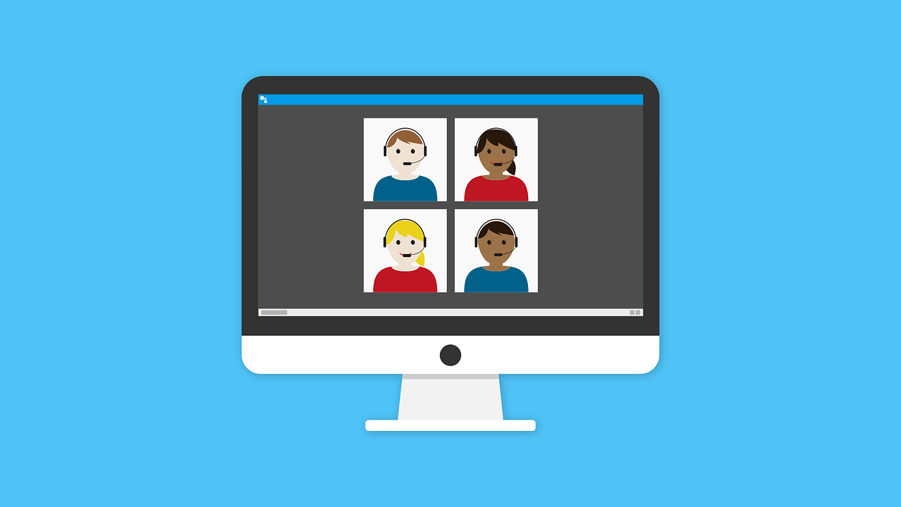 Ilustração representando pessoas em uma reunião online.
