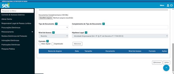 Inserindo documentos complementares