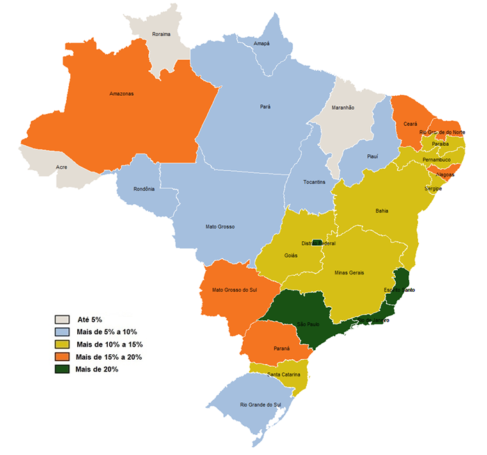 Mapa 2 - Taxa de cobertura dos planos exclusivamente odontológicos por Unidades da Federação (Brasil – Janeiro/2024)
