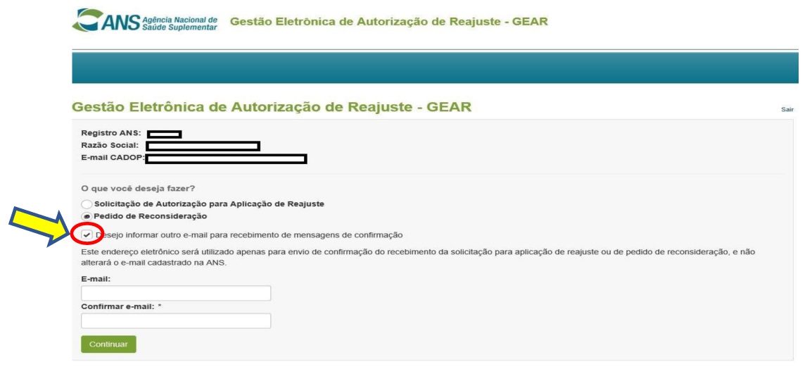 Infomando outro e-mail