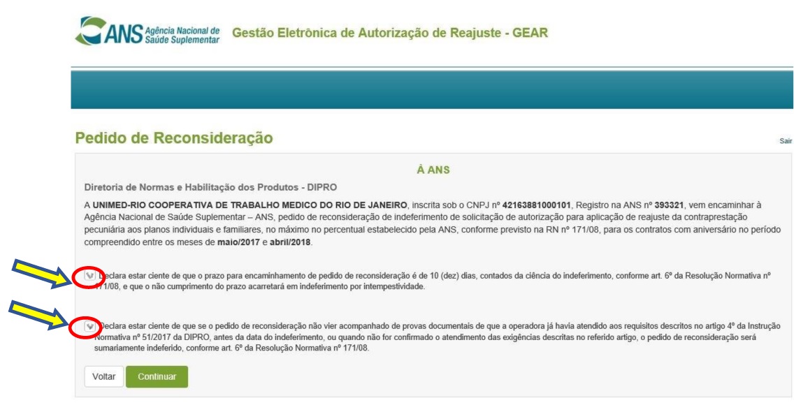 Confirmando declarações de ciência
