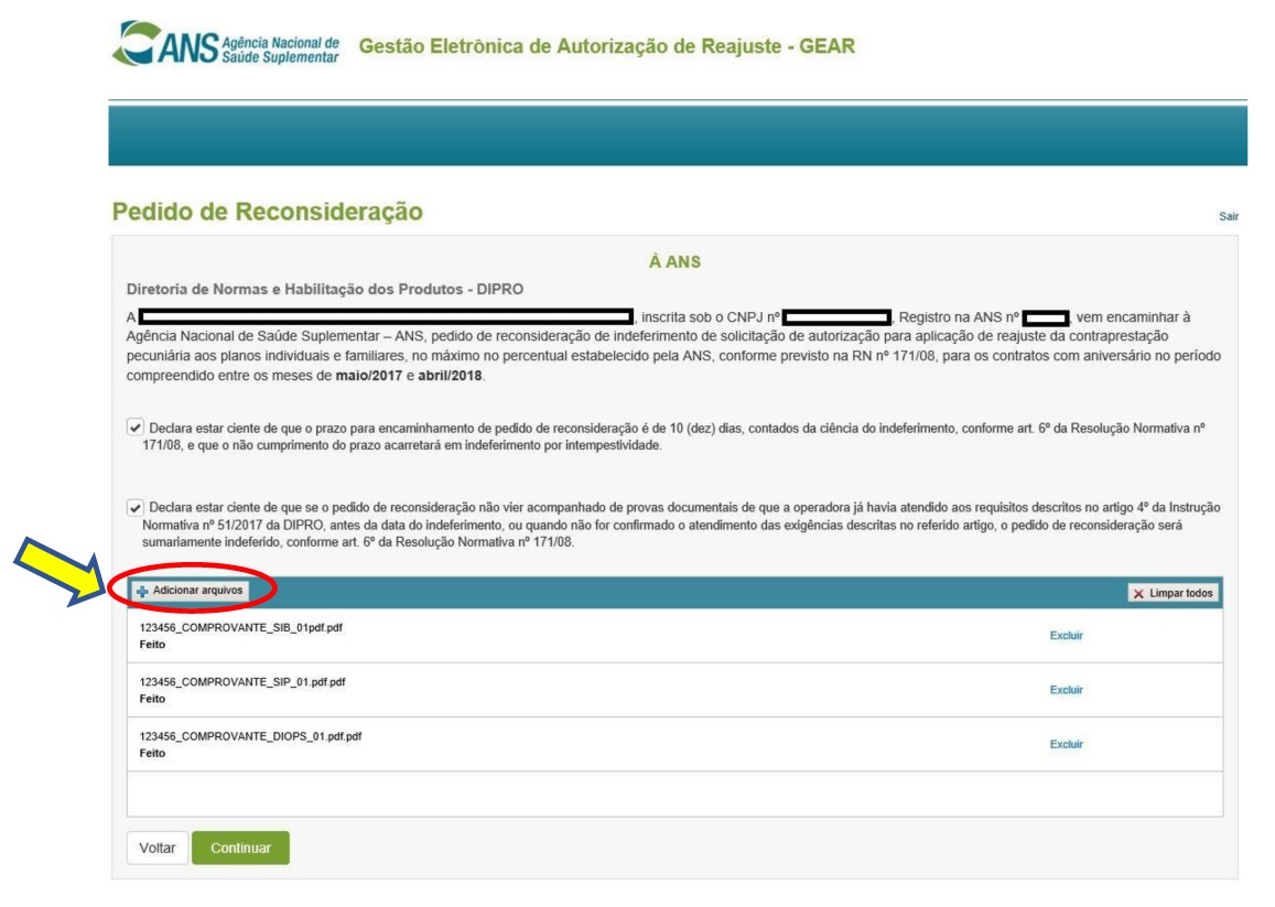 Anexando o comprovante de pagamento da TRC