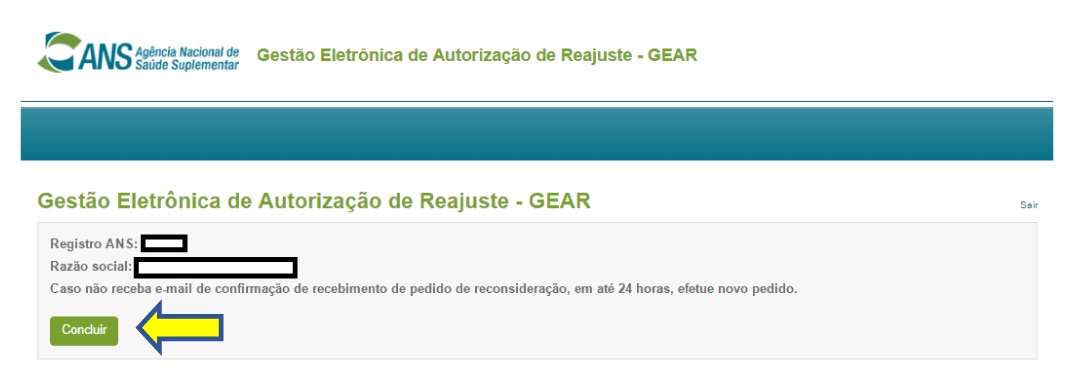 Concluindo a Solicitação de Autorização para Aplicação de Reajuste